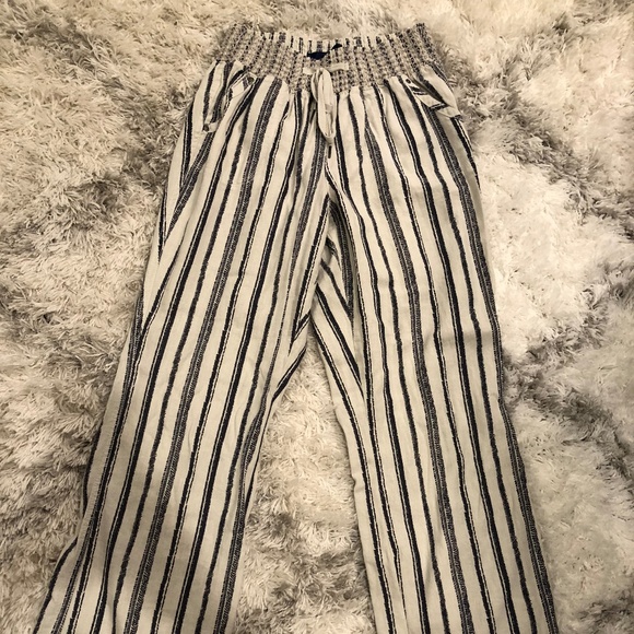 Francesca's Collections Pants - New! Cream & Navy Blue Striped Linen Pants